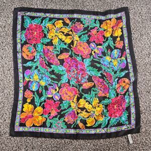 Vtg Sacha for Basha Scarves 100% Silk 30" Square Floral Scarf Bright
